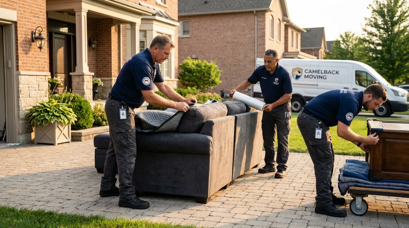 Large estate moving crew wrapping furniture in West Hempstead, NY