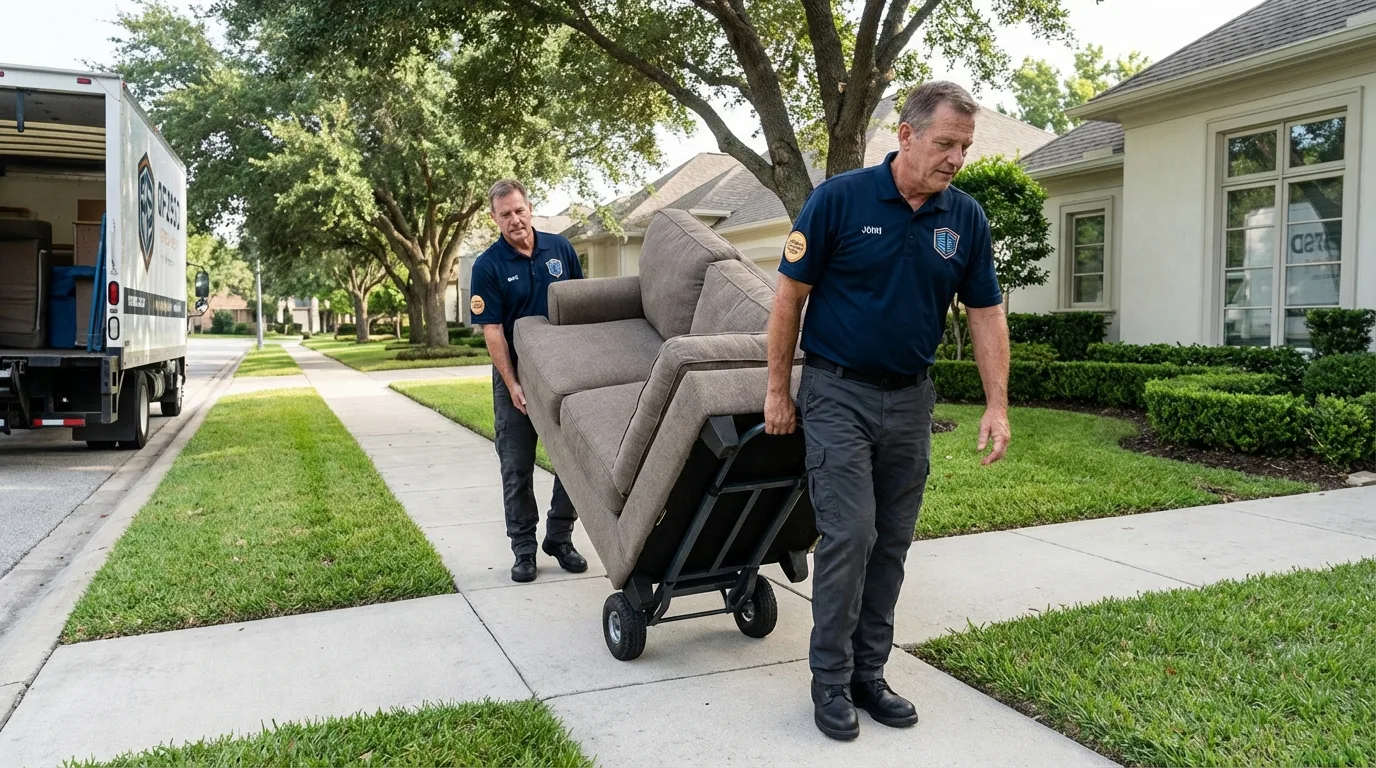 Local residential moving crew loading furniture in West Hempstead, NY
